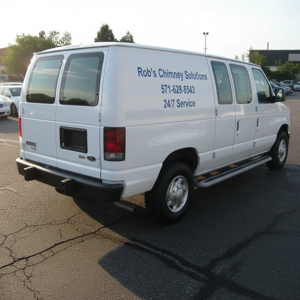 Rob's Chimney Solutions service vehicle with company branding and phone number