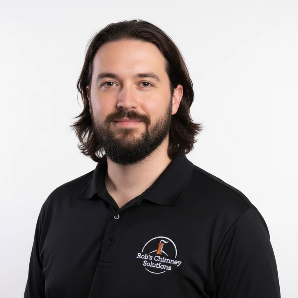 Rob Potter, owner of Rob's Chimney Solutions, wearing company uniform